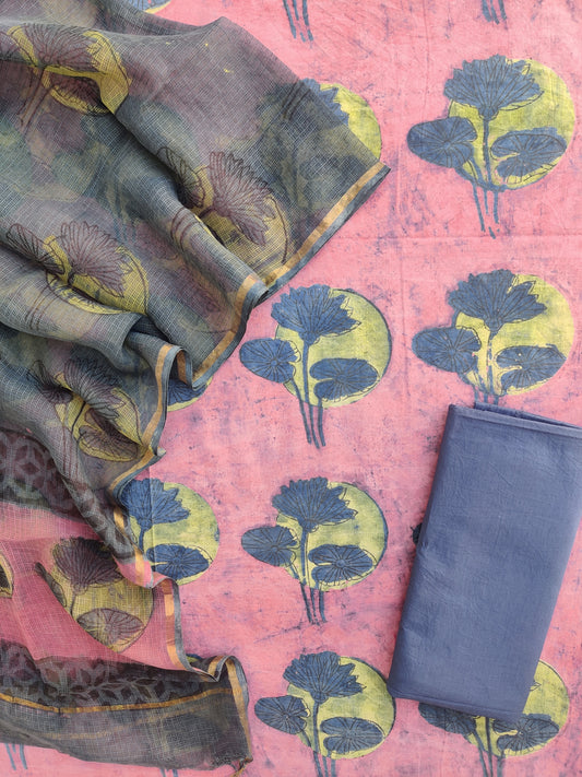 NASHPAL POMEGRANATE DYE COTTON SUIT WITH KOTA DORIA DUPATTA