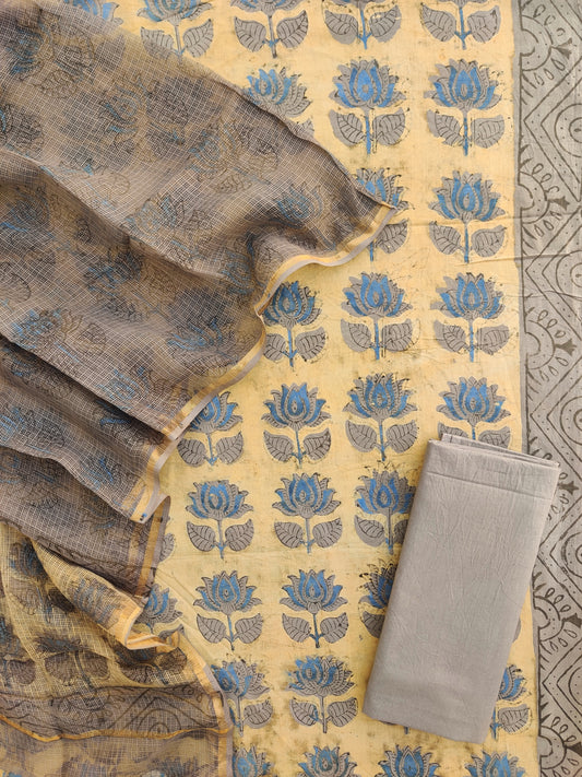 NASHPAL POMEGRANATE DYE COTTON SUIT WITH KOTA DORIA DUPATTA