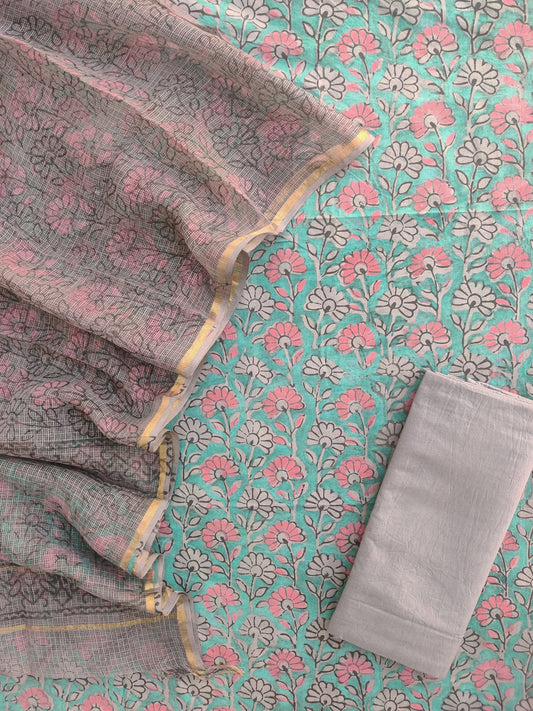 NASHPAL POMEGRANATE DYE COTTON SUIT WITH KOTA DORIA DUPATTA
