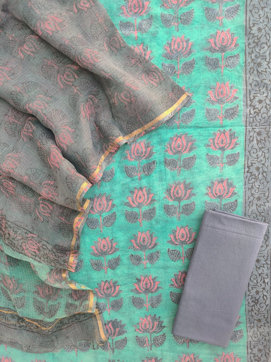 NASHPAL POMEGRANATE DYE COTTON SUIT WITH KOTA DORIA DUPATTA