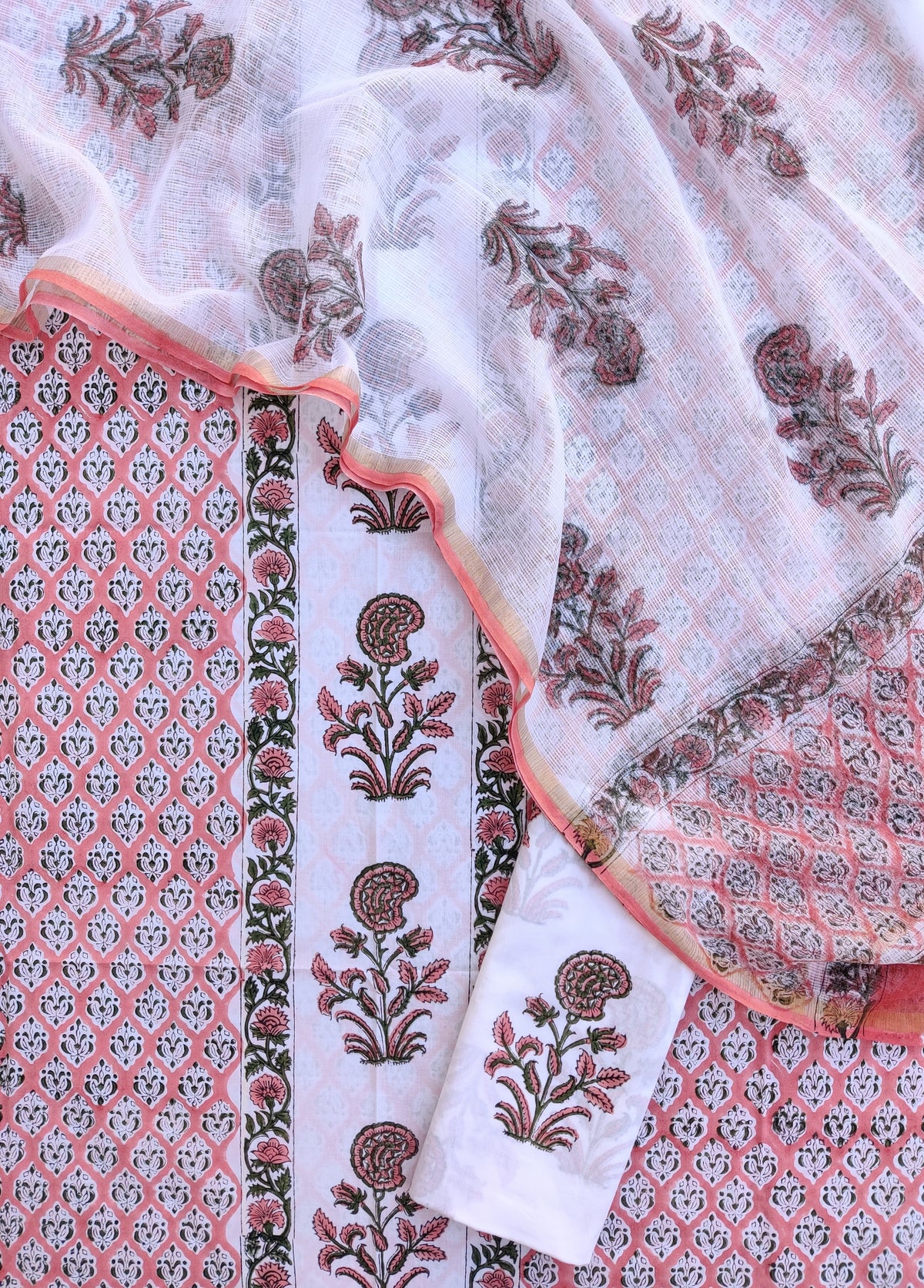 PANEL Hand Block Printed Cotton Suit with Cotton Kota Doria Dupatta