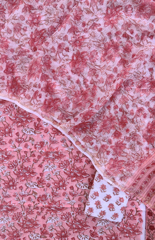 Hand Block Printed Cotton Suit with Cotton Kota Doria dupatta