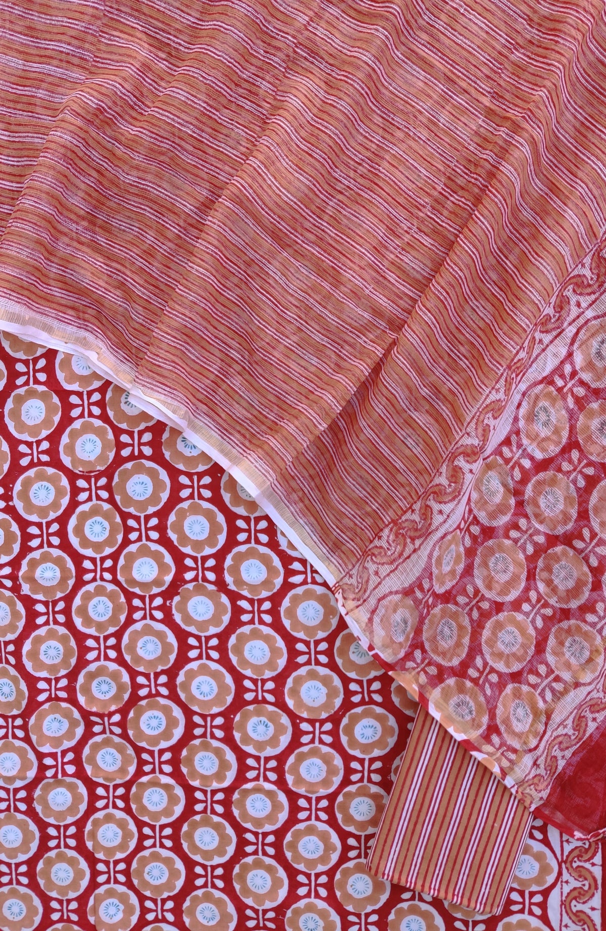 Hand Block Printed Cotton Suit with Cotton Kota Doria dupatta