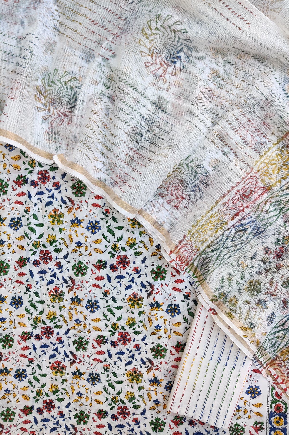 Hand Block Printed Cotton Suit with Cotton Kota Doria dupatta