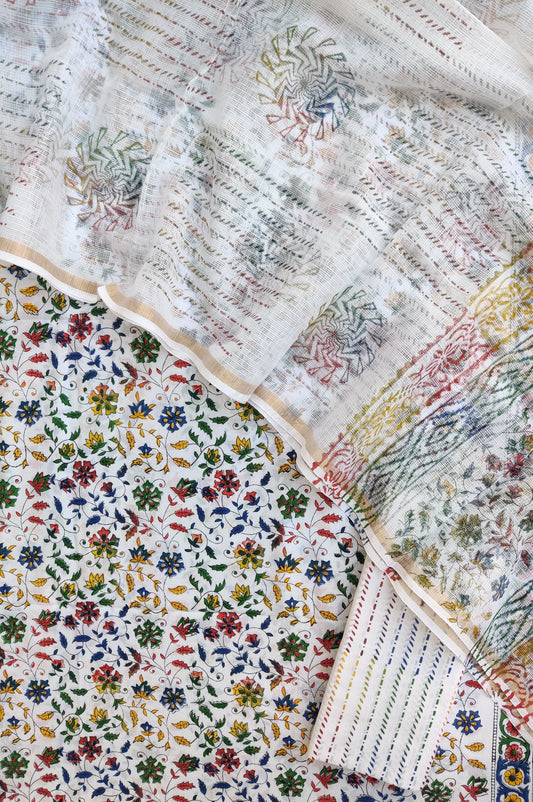 Hand Block Printed Cotton Suit with Cotton Kota Doria dupatta