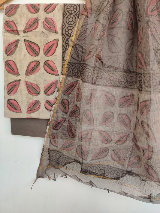 (VANASPATI) Block Printed Cotton Suit with Cotton Kota Doria dupattaa