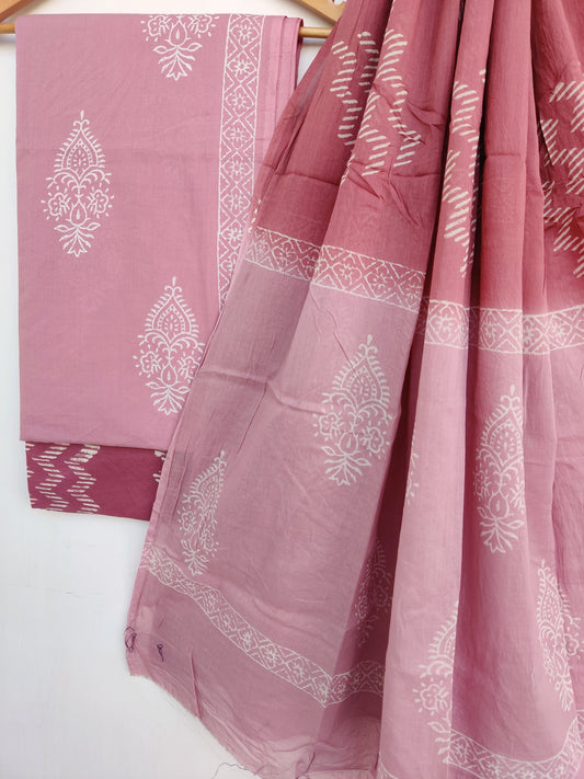 Cotton Block Printed Cotton Suit with mulmul cotton Dupatta