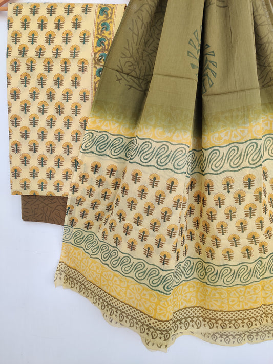 Cotton Block Printed Cotton Suit with mulmul cotton Dupatta
