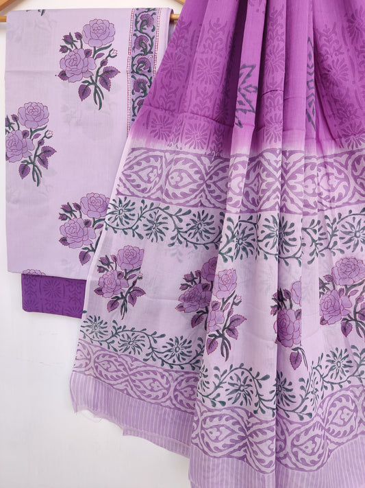 Cotton Block Printed Cotton Suit with mulmul cotton Dupatta