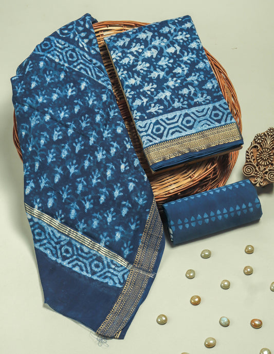 HAND BLOCK PRINTED MAHESHWARI SILK SUIT WITH MAHESHWARI SILK DUPATTA
