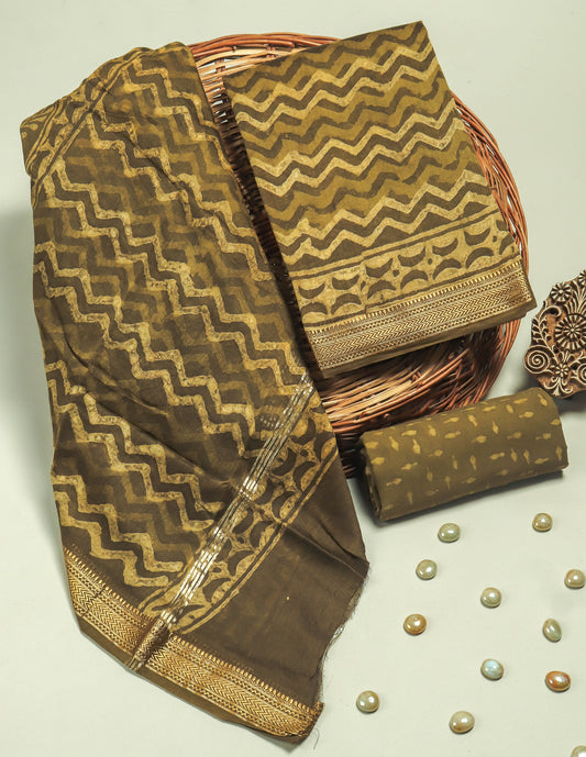 HAND BLOCK PRINTED MAHESHWARI SILK SUIT WITH MAHESHWARI SILK DUPATTA