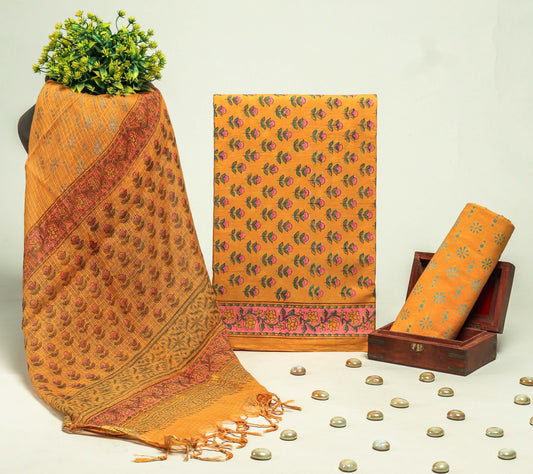 Beautiful Discharge Printed Cotton Suit with Pure Kota Doria Dupatta