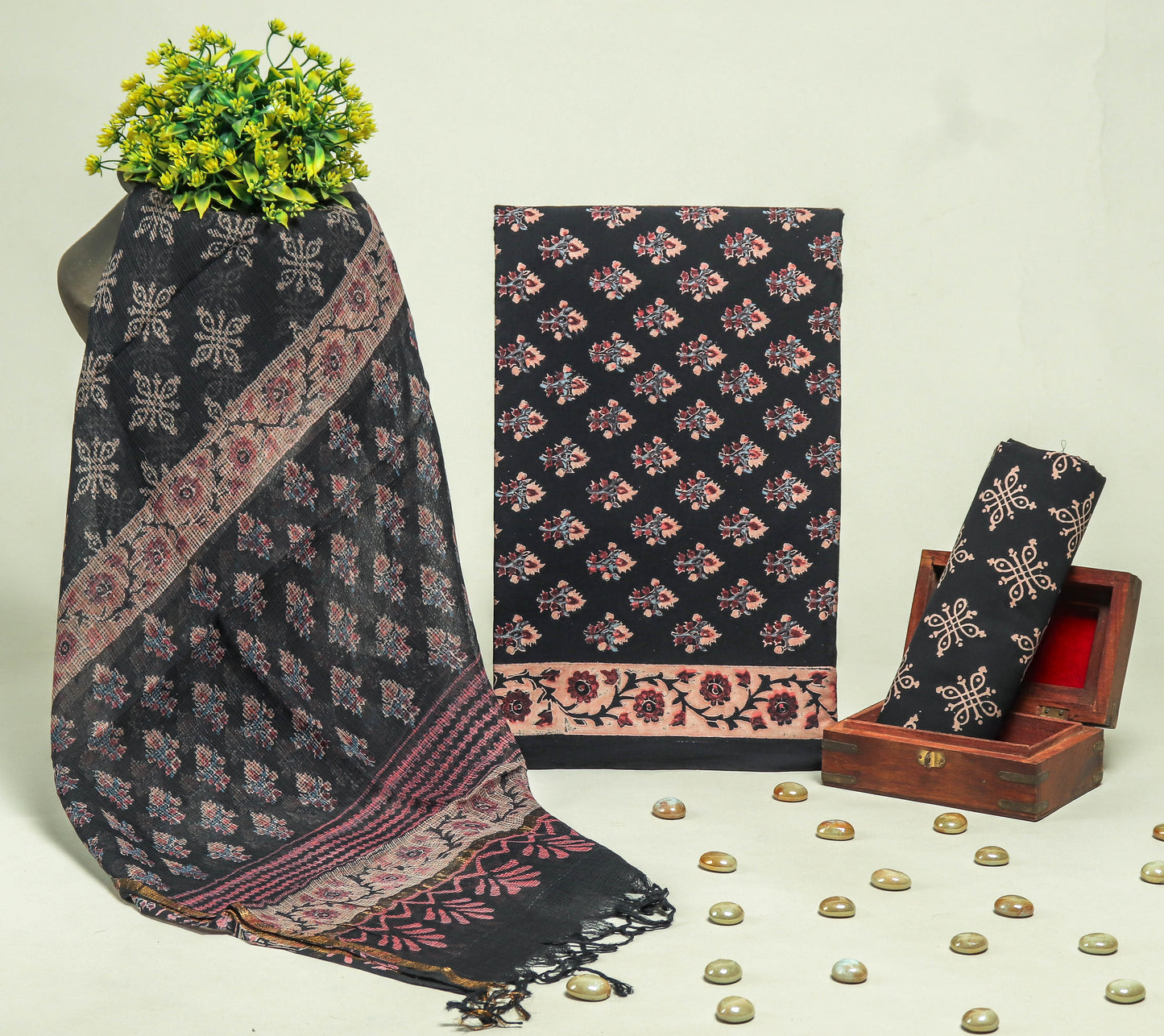 Beautiful Discharge Printed Cotton Suit with Pure Kota Doria Dupatta