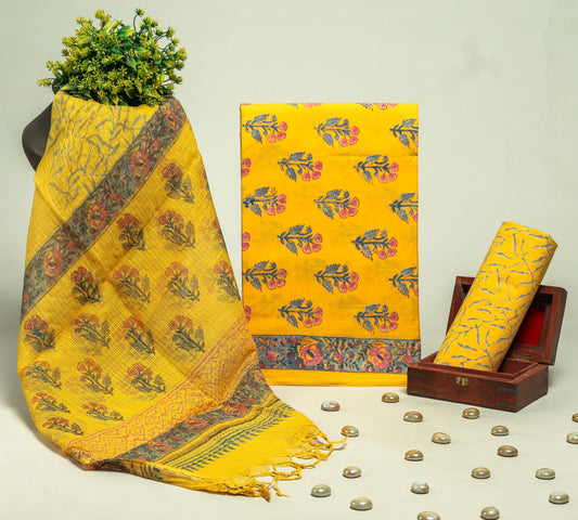 Beautiful Discharge Printed Cotton Suit with Pure Kota Doria Dupatta