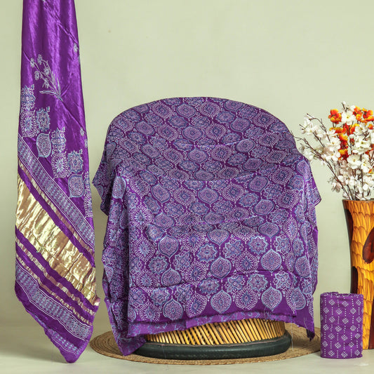 Hand Block Printed Modal Silk Suit with Modal Silk Lagdi Patta Dupatta