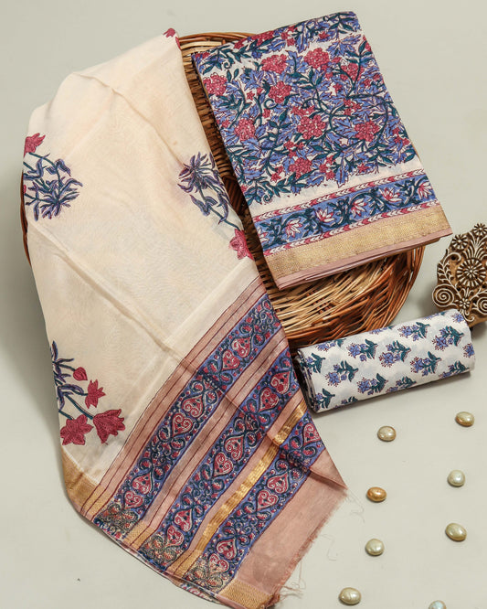 Hand Block Printed Maheshwari Silk Suit with Maheshwari Silk Dupatta5