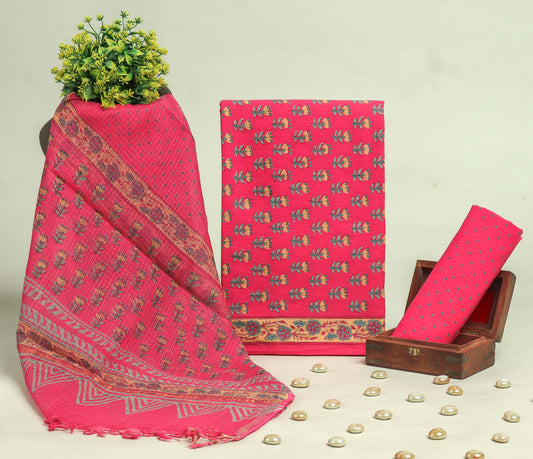 Beautiful Discharge Printed Cotton Suit with Pure Kota Doria Dupatta