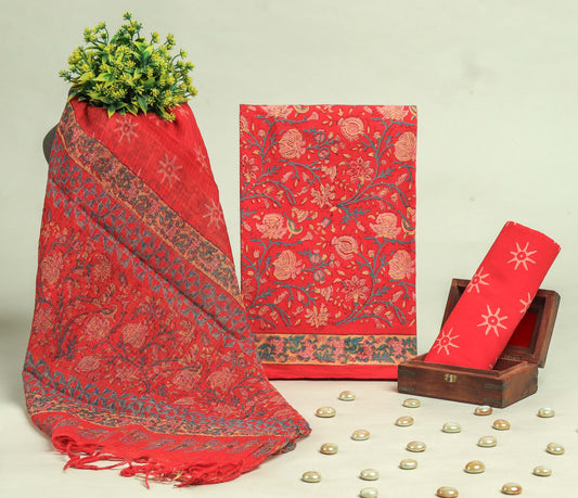 Beautiful Discharge Printed Cotton Suit with Pure Kota Doria Dupatta