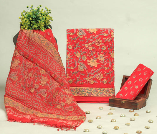 Beautiful Discharge Printed Cotton Suit with Pure Kota Doria Dupatta