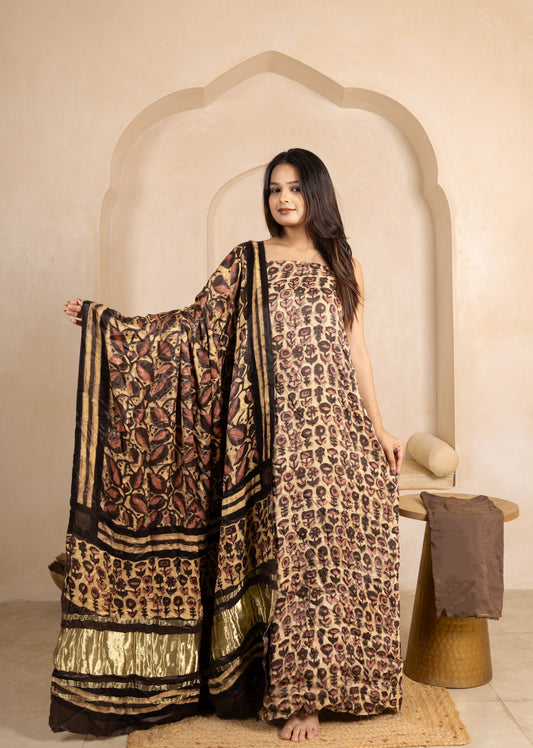 Vanaspati Ajrakh Hand Block Printed Modal Silk Suit with Modal Silk Lagdi Patta Dupatta