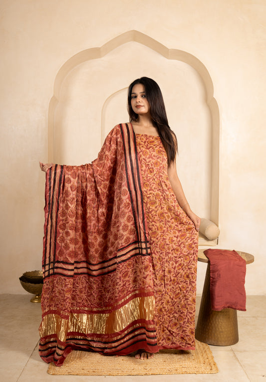 Vanaspati Ajrakh Hand Block Printed Modal Silk Suit with Modal Silk Lagdi Patta Dupatta