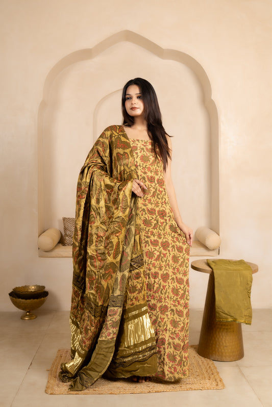 Vanaspati Ajrakh Hand Block Printed Modal Silk Suit with Modal Silk Lagdi Patta Dupatta