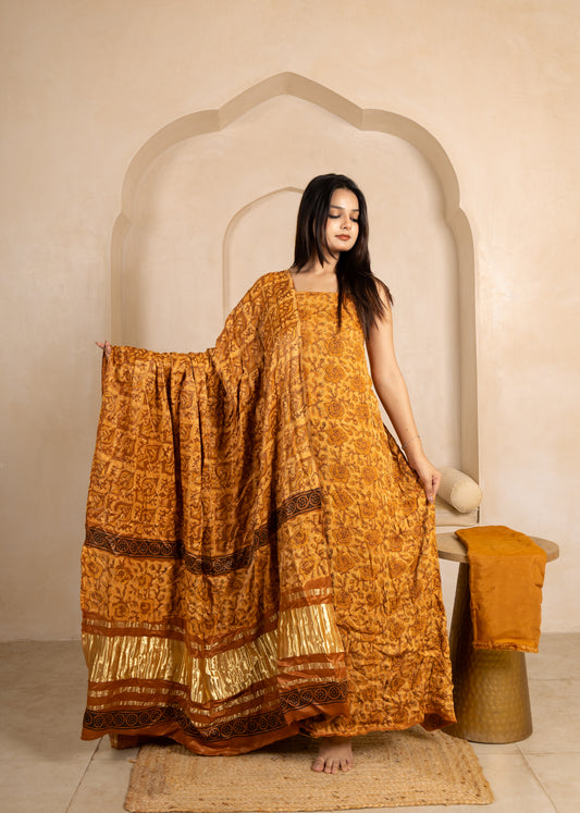 Vanaspati Ajrakh Hand Block Printed Modal Silk Suit with Modal Silk Lagdi Patta Dupatta