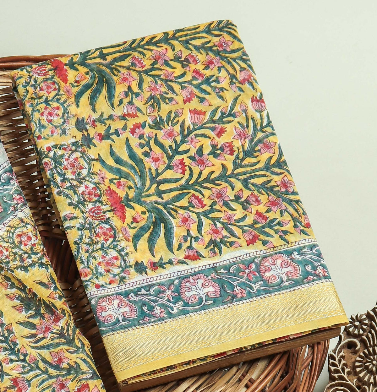 Hand Block Printed Maheshwari Silk Suit with Maheshwari Silk Dupatta