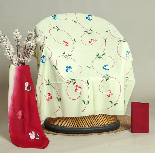 HAND PAINTED COTTON SUIT WITH PURE CHIFFON DUPATTA