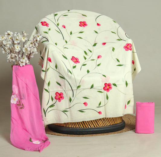 HAND PAINTED COTTON SUIT WITH PURE CHIFFON DUPATTA