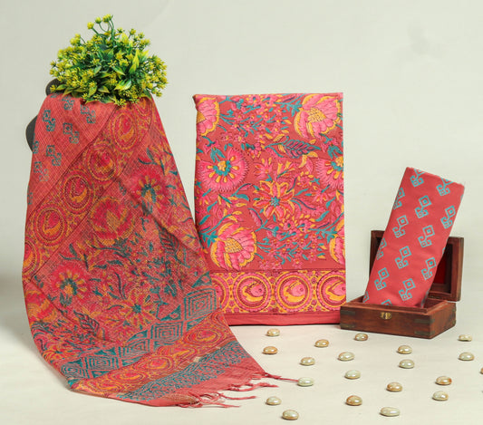 Beautiful Discharge Printed Cotton Suit with Pure Kota Doria Dupatta