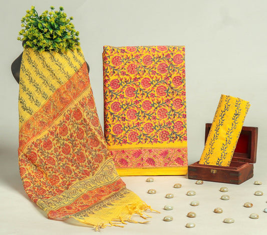 Beautiful Discharge Printed Cotton Suit with Pure Kota Doria Dupatta
