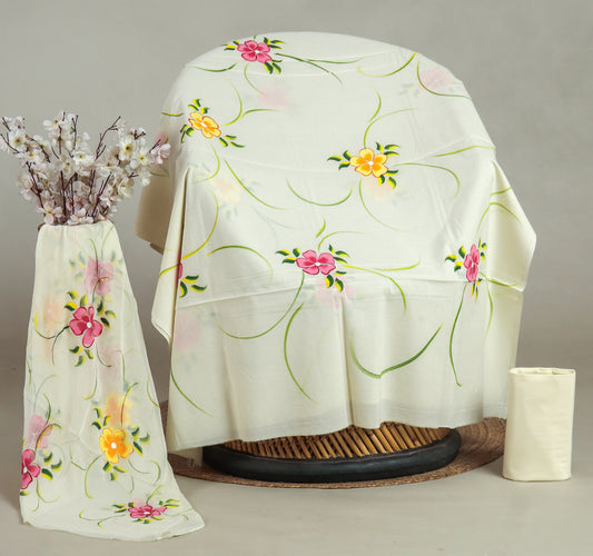 HAND PAINTED COTTON SUIT WITH PURE CHIFFON DUPATTA