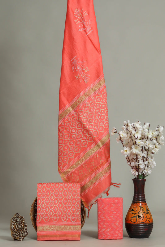 (SALE) Hand Block Printed Chanderi Silk Suits with Chanderi Silk Dupatta
