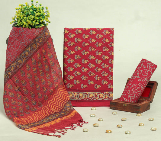 Beautiful Discharge Printed Cotton Suit with Pure Kota Doria Dupatta