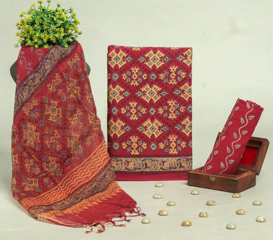Beautiful Discharge Printed Cotton Suit with Pure Kota Doria Dupatta