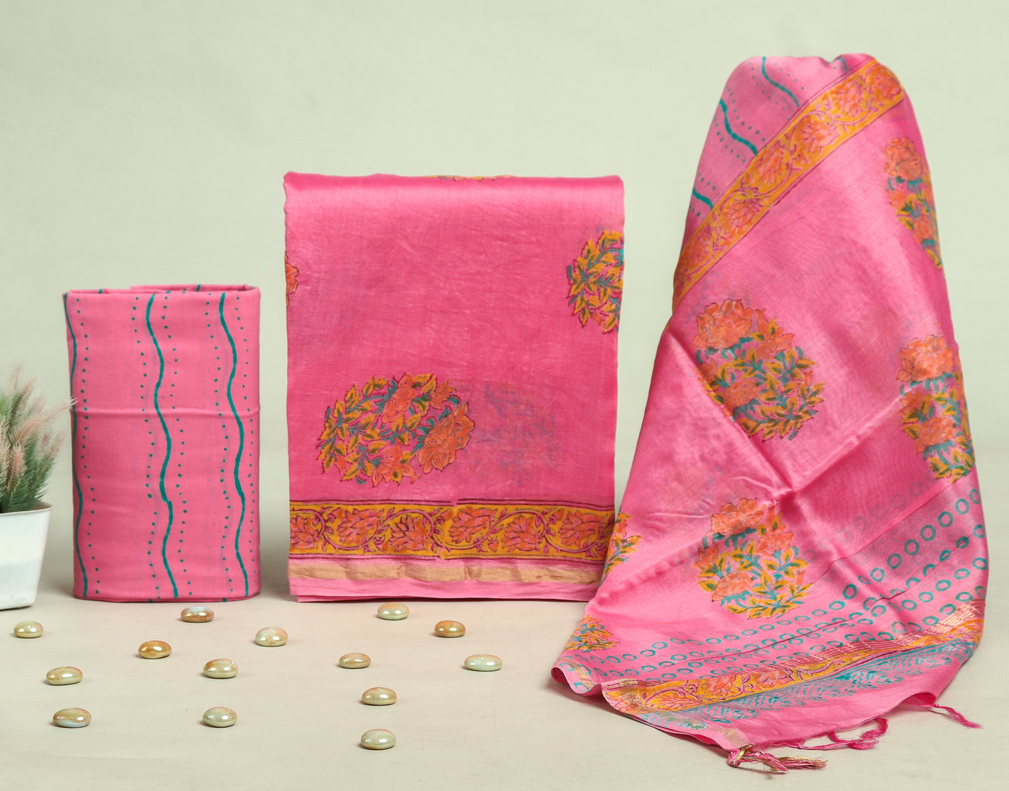 Beautiful Discharge Chanderi Silk Suits with Chanderi Silk Dupatta