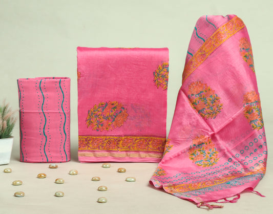 Beautiful Discharge Chanderi Silk Suits with Chanderi Silk Dupatta