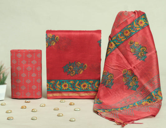 Beautiful Discharge Chanderi Silk Suits with Chanderi Silk Dupatta