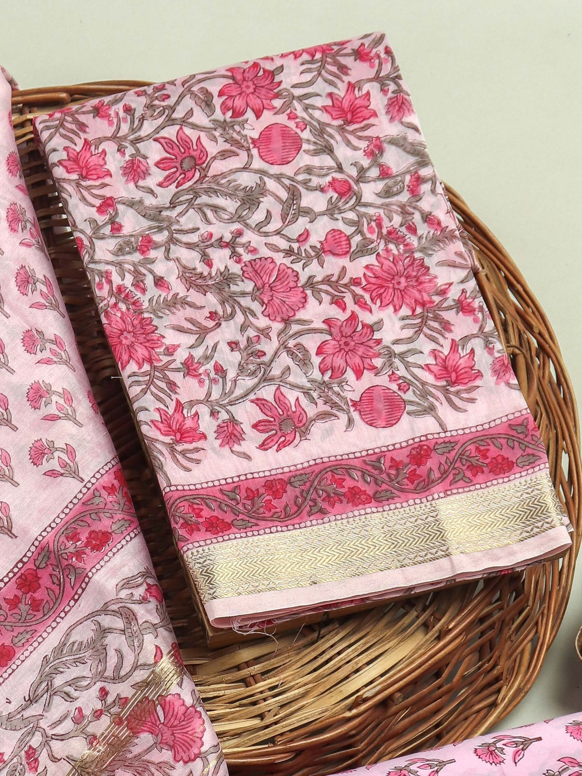 Hand Block Printed Maheshwari Silk Suit with Maheshwari Silk Dupatta