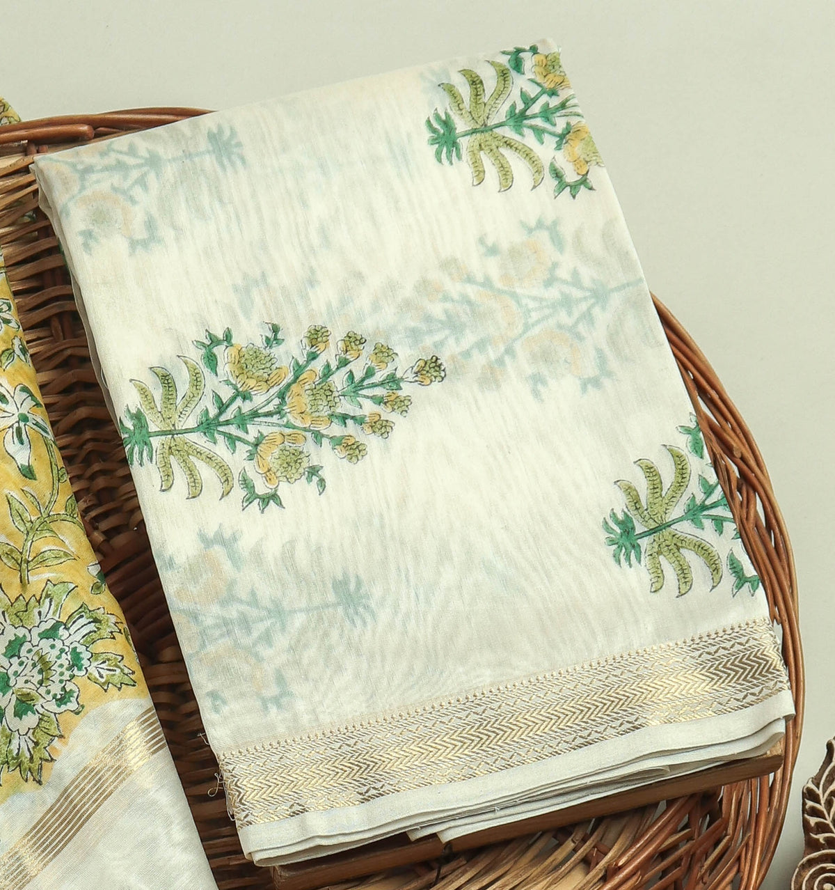 Hand Block Printed Maheshwari Silk Suit with Maheshwari Silk Dupatta