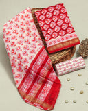 Hand Block Printed Maheshwari Silk Suit with Maheshwari Silk Dupatta