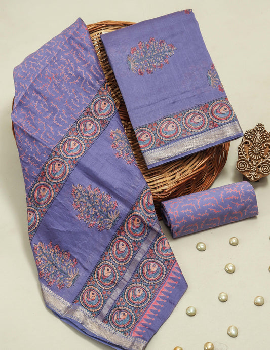Hand Block Printed Maheshwari Silk Suit with Maheshwari Silk Dupattaa9
