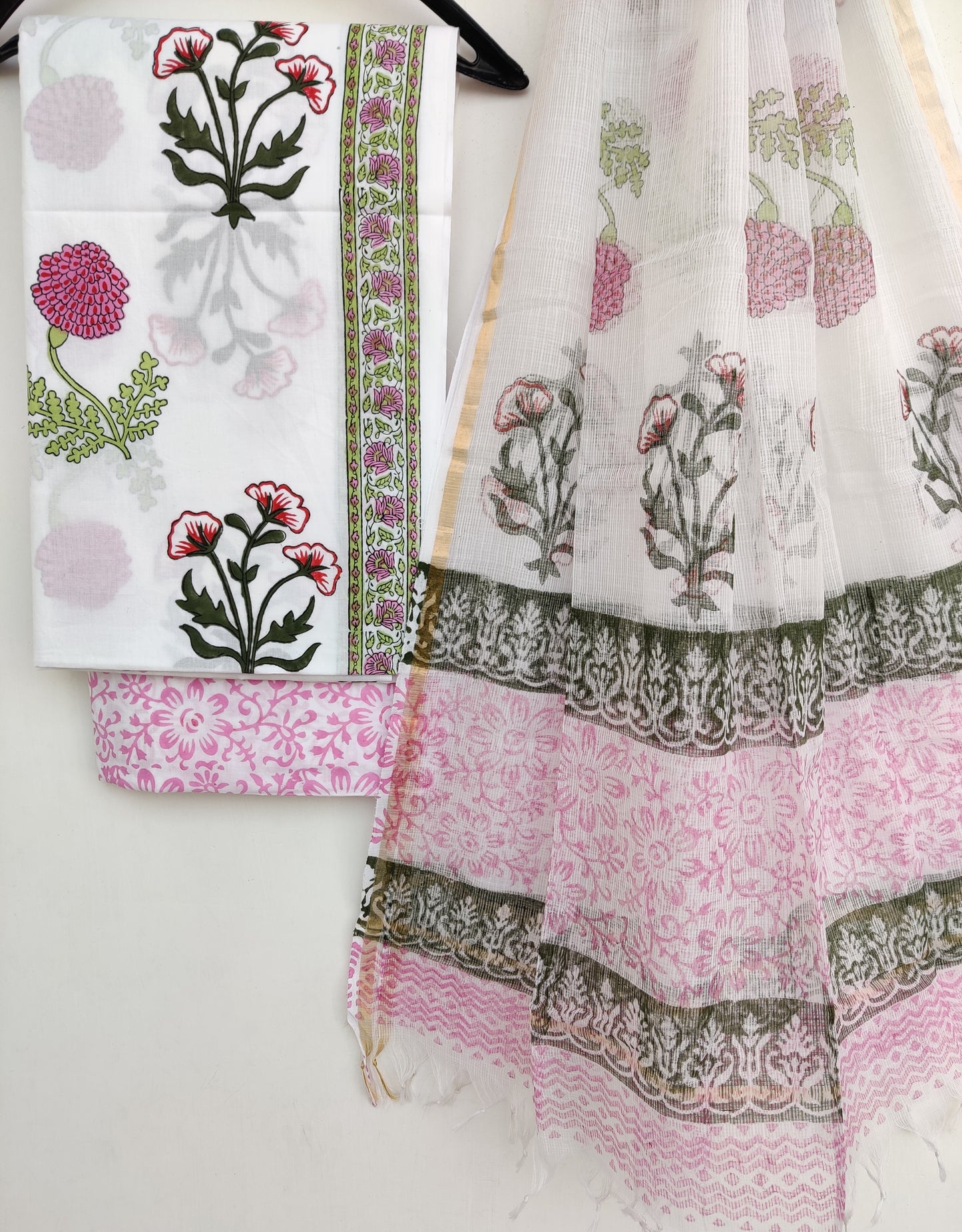 HAND BLOCK PRINTED COTTON SUIT WITH KOTA DORIA DUPATTA 1