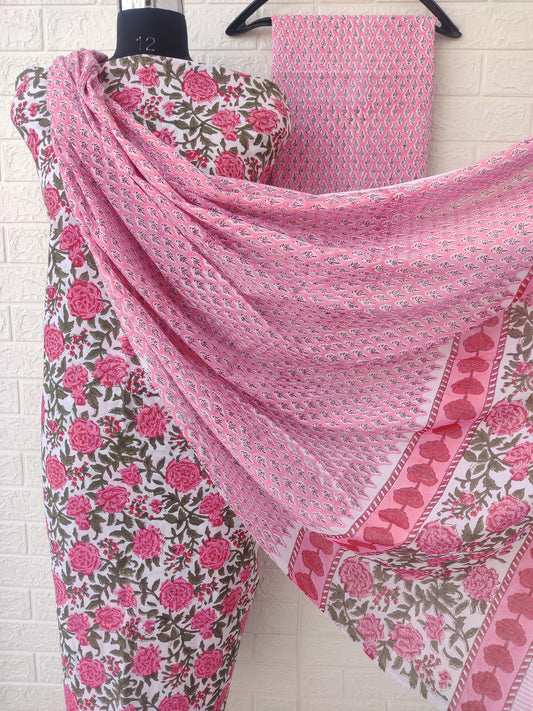 Block Printed Cotton Suit with Mulmul dupatta