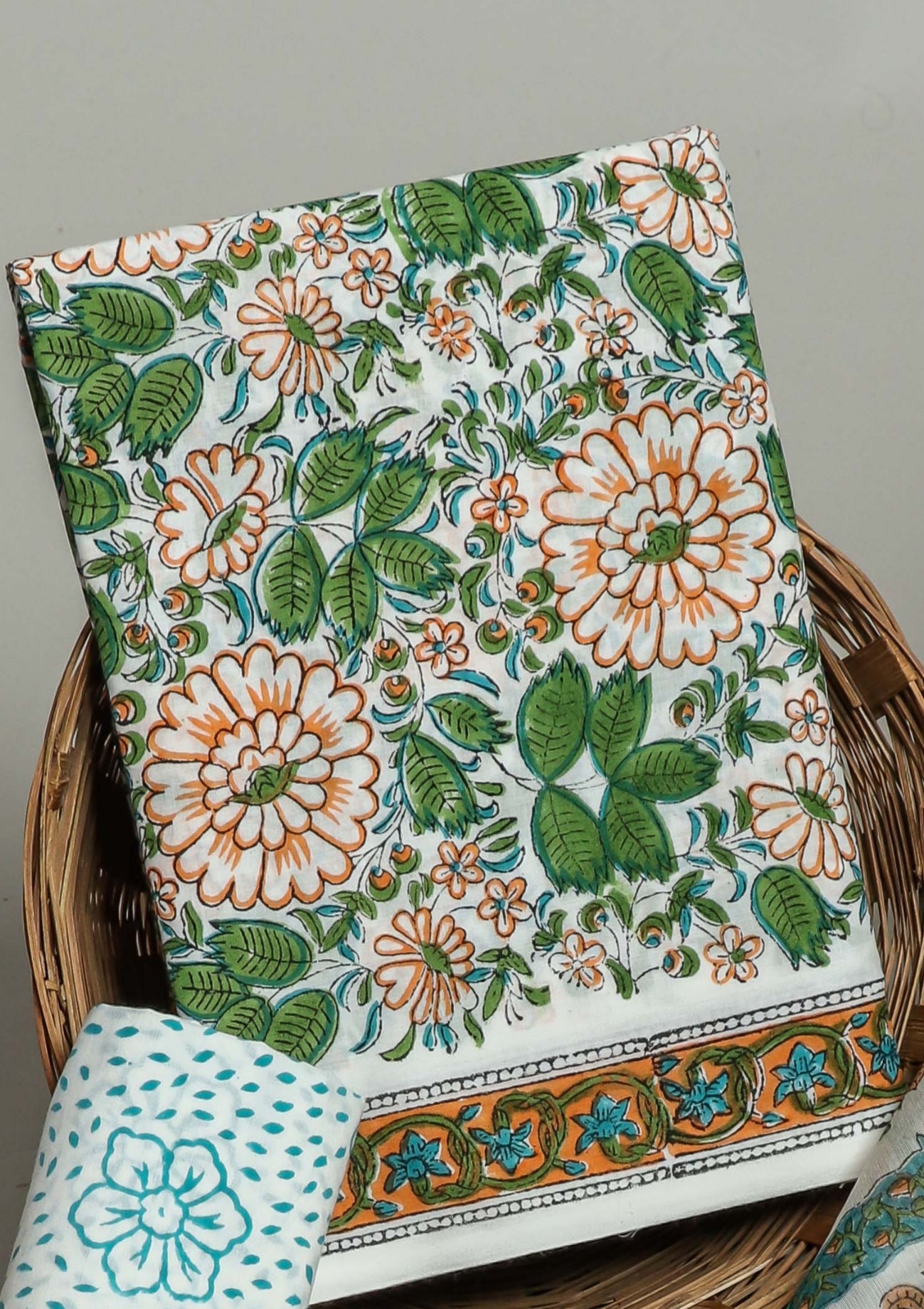 Hand Block Printed Cotton Suit with Chanderi Dupatta