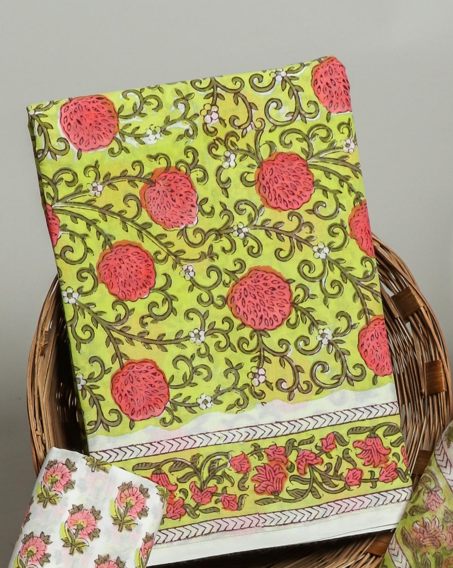 Hand Block Printed Cotton Suit with Chanderi Dupatta