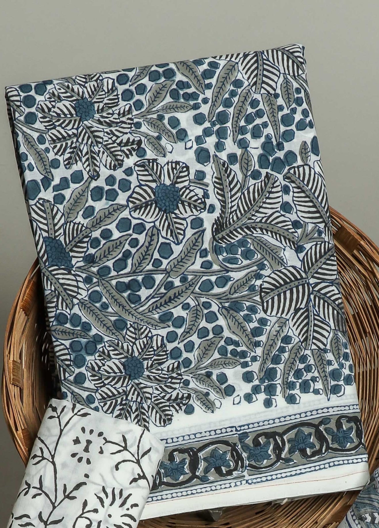 Hand Block Printed Cotton Suit with Chanderi Dupatta