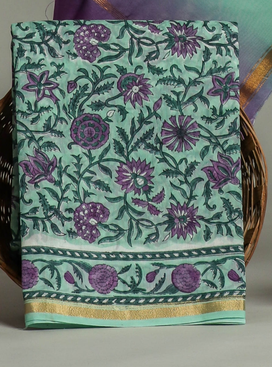 Hand Block Printed Chanderi Silk Suits with Chanderi Silk Dupatta