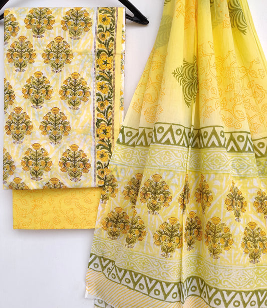 Cotton Block Printed Cotton Suit with mulmul cotton Dupatta